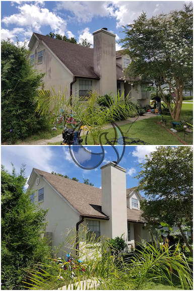 a before and after of the side of a house after washing